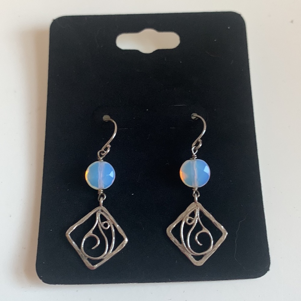 Sterling Silver Earrings with Iridescent Faceted Beads